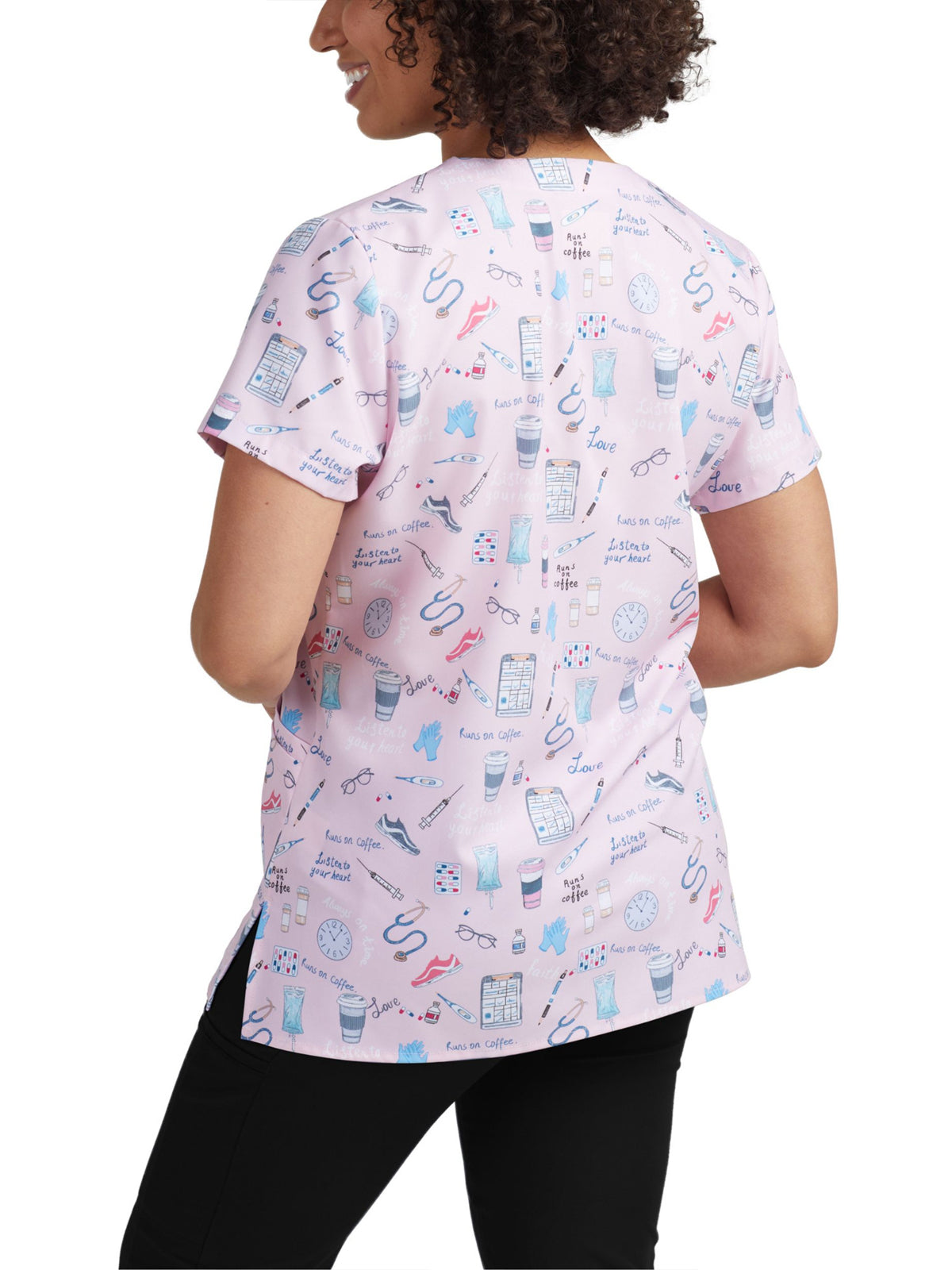 Women's 3-Pocket V-Neck Printed Scrub Top - 618 - On the Go