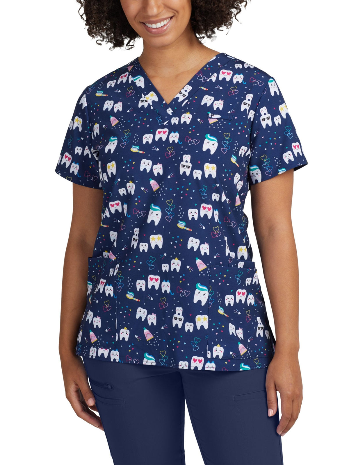 Women's 3-Pocket V-Neck Printed Scrub Top - 618 - Too Cool Dental