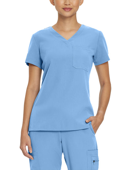 Women's 1-Pocket Tuckable V-Neck Scrub Top - 794 - Ceil Blue