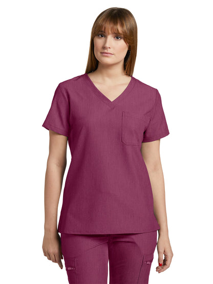 Women's 1-Pocket Tuckable V-Neck Scrub Top - 794 - Raspberry Coulis