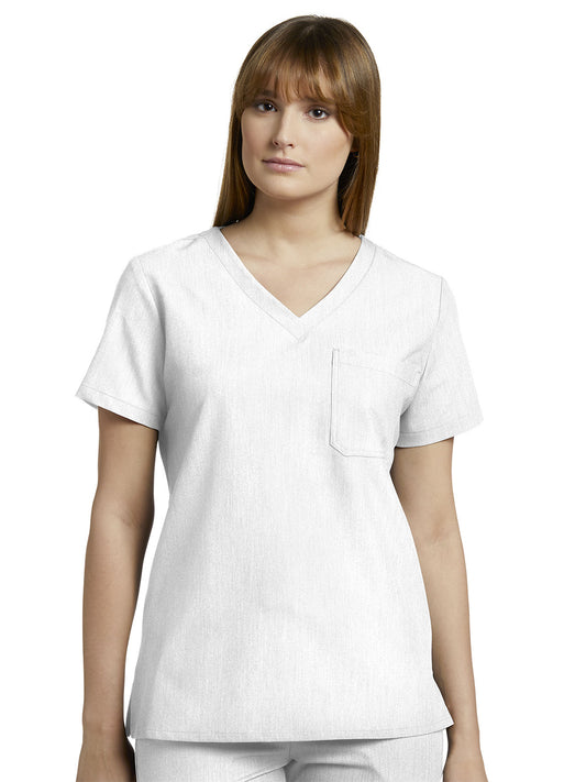 Women's 1-Pocket Tuckable V-Neck Scrub Top - 794 - White