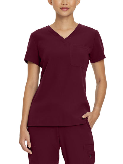 Women's 1-Pocket Tuckable V-Neck Scrub Top - 794 - Wine (Burgundy)