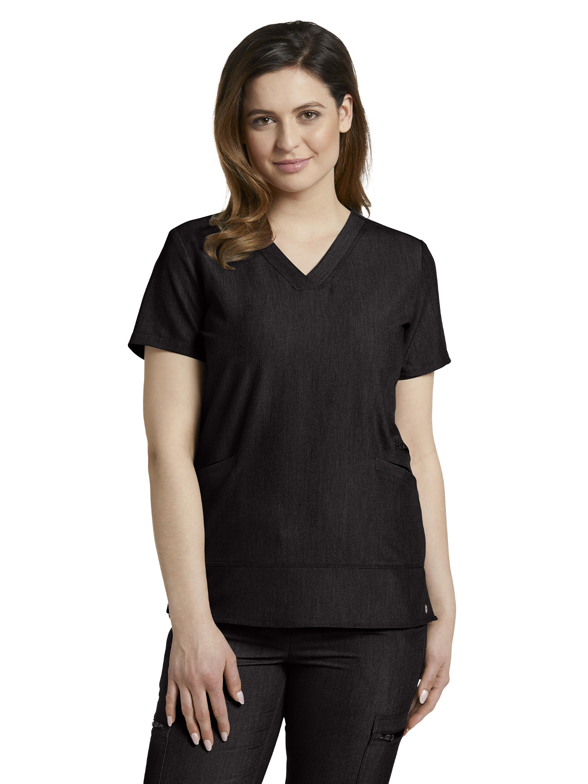 Women's 3-Pocket Stylized Seam V-Neck Scrub Top - 796 - Black