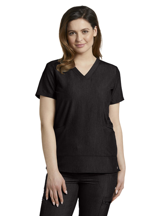 Women's 3-Pocket Stylized Seam V-Neck Scrub Top - 796 - Black