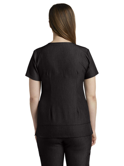 Women's 3-Pocket Stylized Seam V-Neck Scrub Top - 796 - Black