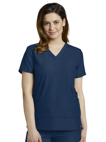 Women's 3-Pocket Stylized Seam V-Neck Scrub Top - 796 - Navy