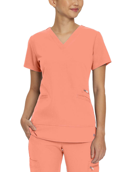 Women's 3-Pocket Stylized Seam V-Neck Scrub Top - 796 - Peach Deco