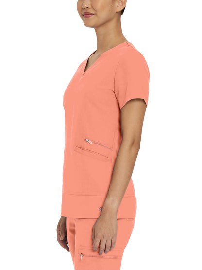 Women's 3-Pocket Stylized Seam V-Neck Scrub Top - 796 - Peach Deco