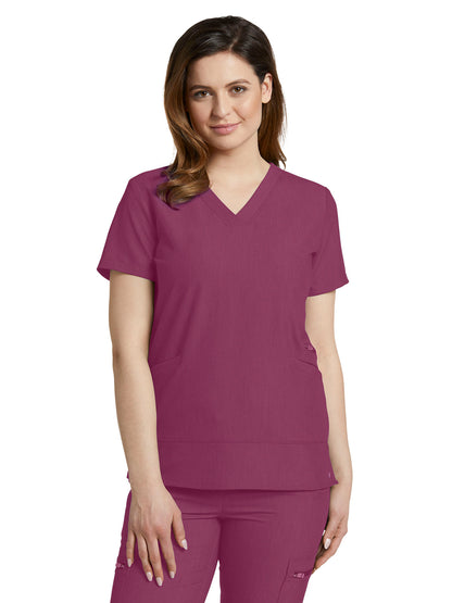 Women's 3-Pocket Stylized Seam V-Neck Scrub Top - 796 - Raspberry Coulis