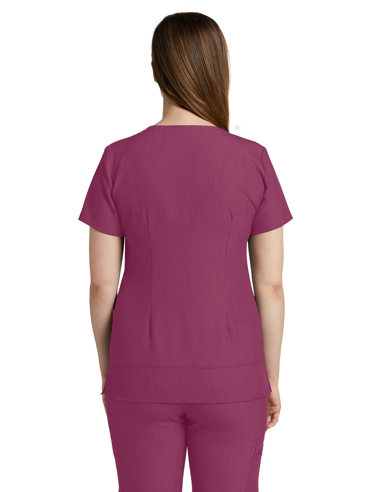 Women's 3-Pocket Stylized Seam V-Neck Scrub Top - 796 - Raspberry Coulis