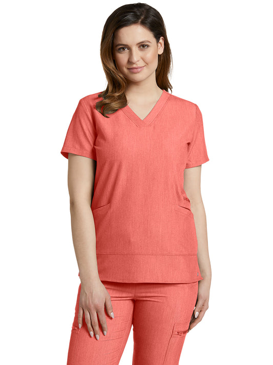 Women's 3-Pocket Stylized Seam V-Neck Scrub Top - 796 - Sweet Poppy