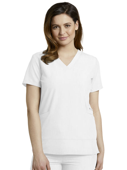 Women's 3-Pocket Stylized Seam V-Neck Scrub Top - 796 - White