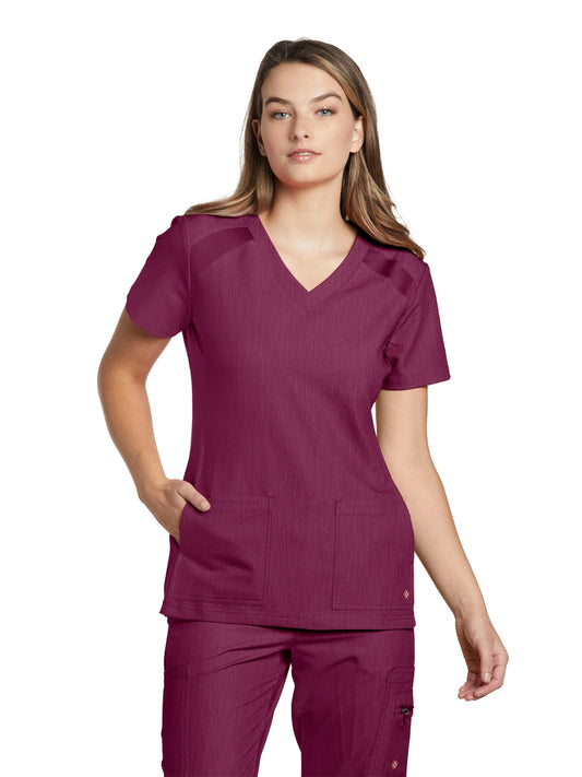 Women's 4-Pocket V-Neck Scrub Top - 950 - Raspberry Coulis