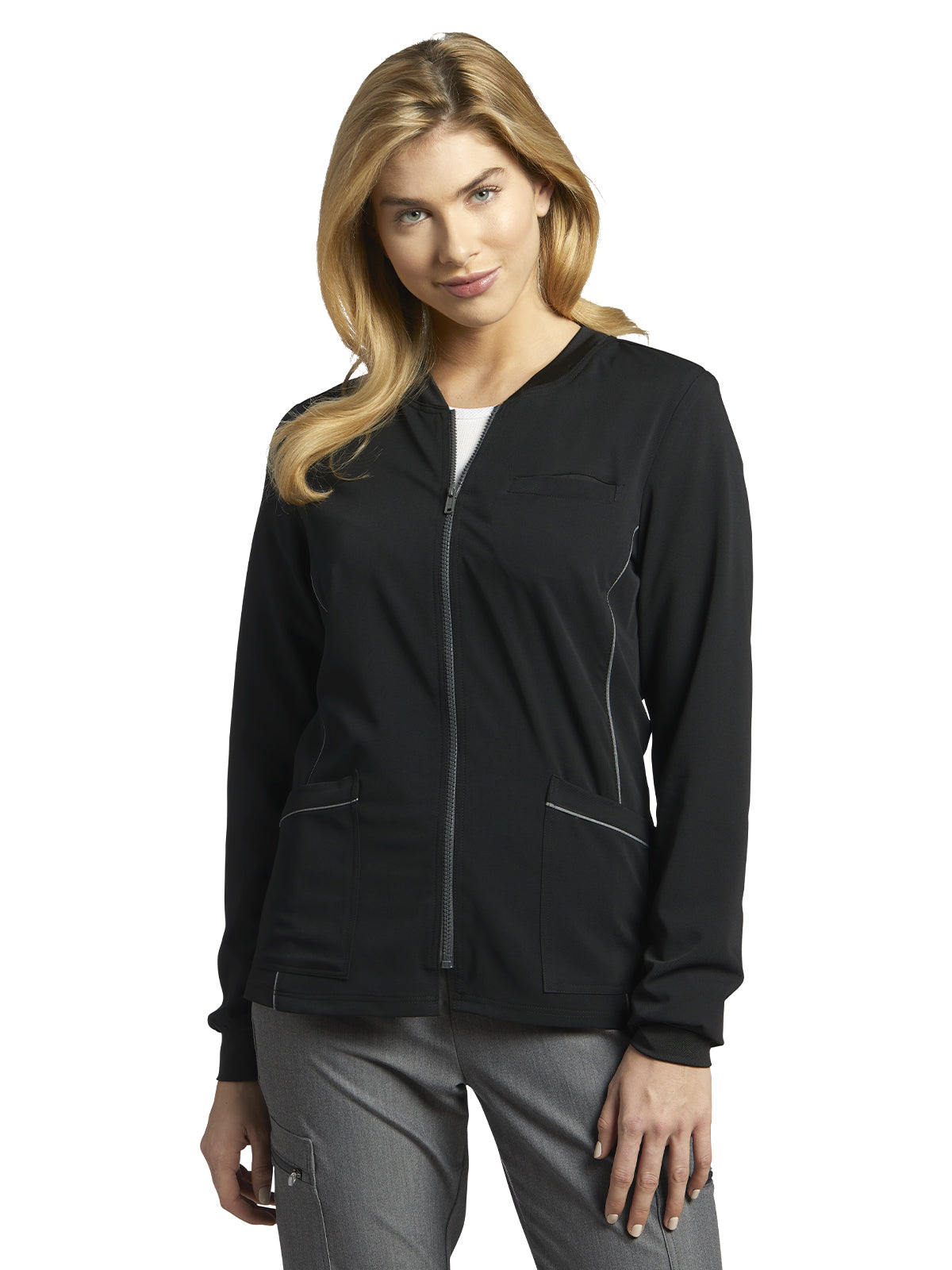 Women's 3-Pocket Crew Neck Warm-Up Scrub Jacket - 953 - Black