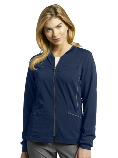 Women's 3-Pocket Crew Neck Warm-Up Scrub Jacket - 953 - Navy