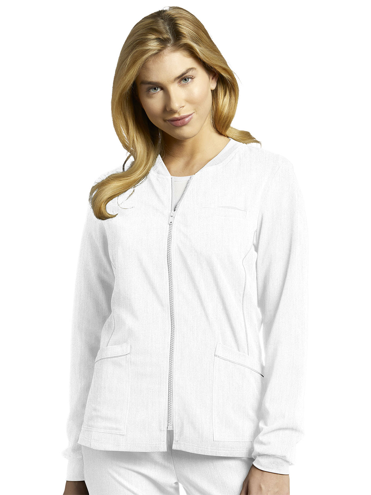 Women's 3-Pocket Crew Neck Warm-Up Scrub Jacket - 953 - White