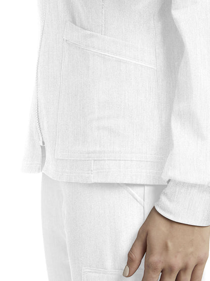 Women's 3-Pocket Crew Neck Warm-Up Scrub Jacket - 953 - White