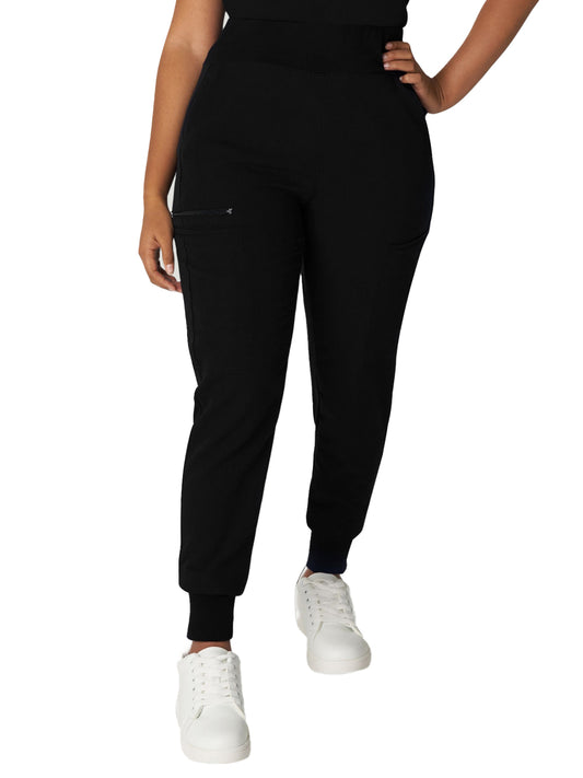 Women's 7-Pocket High-Rise Yoga Waist Jogger Scrub Pant - WB410 - Black