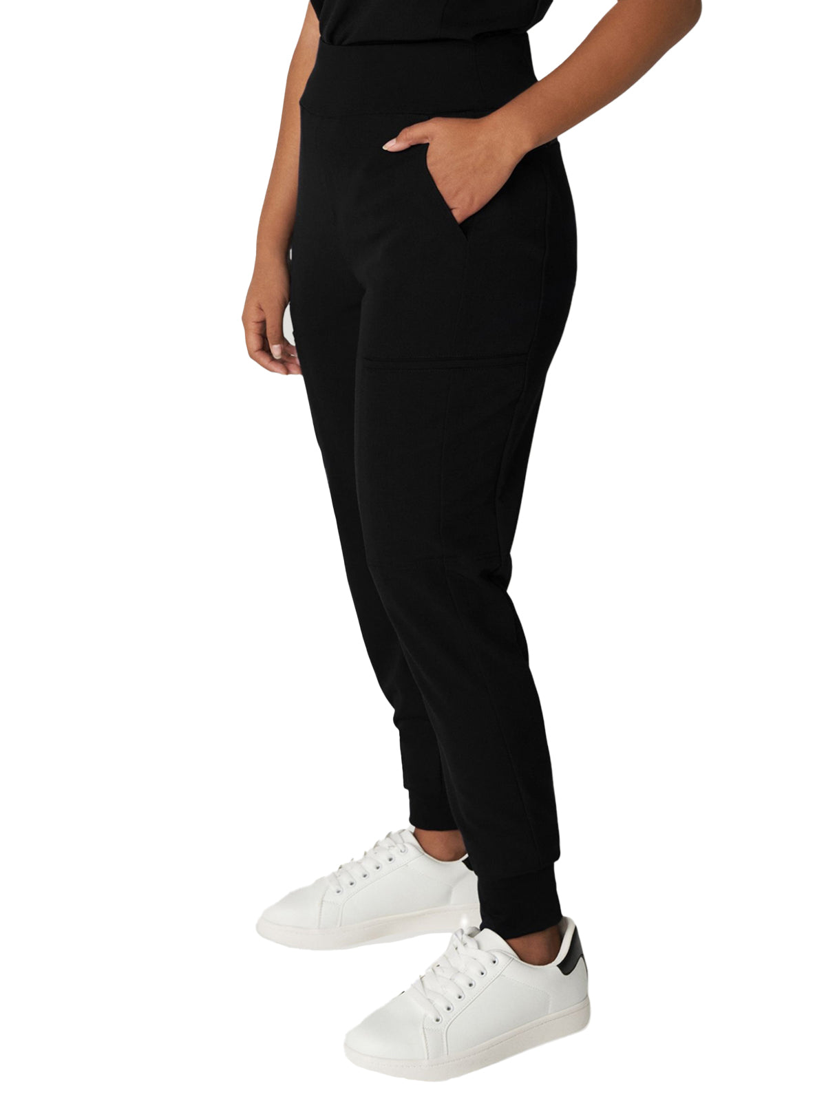 Women's 7-Pocket High-Rise Yoga Waist Jogger Scrub Pant - WB410 - Black