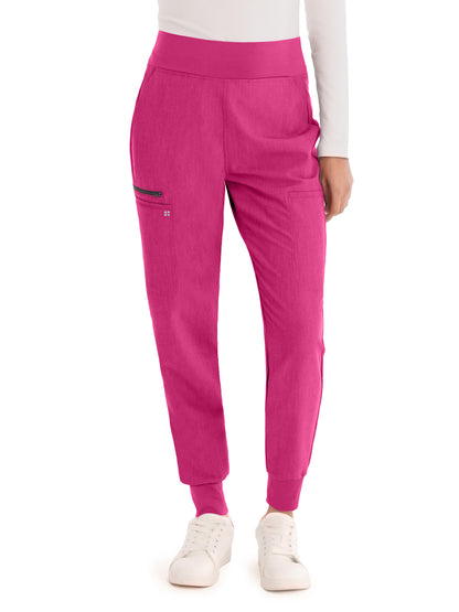 Women's 7-Pocket High-Rise Yoga Waist Jogger Scrub Pant - WB410 - Pink Flash