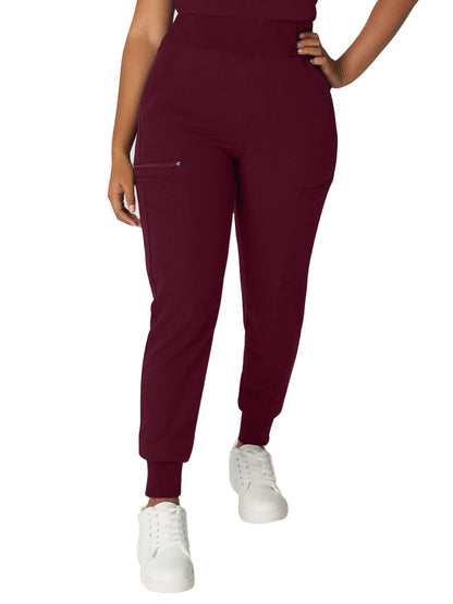 Women's 7-Pocket High-Rise Yoga Waist Jogger Scrub Pant - WB410 - Wine (Burgundy)