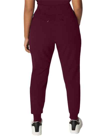 Women's 7-Pocket High-Rise Yoga Waist Jogger Scrub Pant - WB410 - Wine (Burgundy)