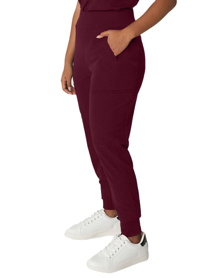 Women's 7-Pocket High-Rise Yoga Waist Jogger Scrub Pant - WB410 - Wine (Burgundy)