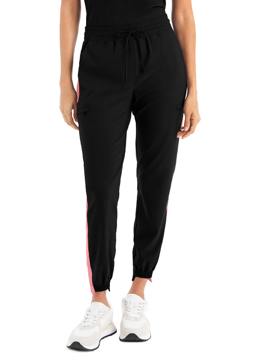 Women's 6-Pocket Hi-Low Leg Cuffs Jogger Scrub Pant - WB415 - Black/Peach Blossom