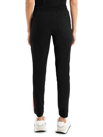 Women's 6-Pocket Hi-Low Leg Cuffs Jogger Scrub Pant - WB415 - Black/Peach Blossom