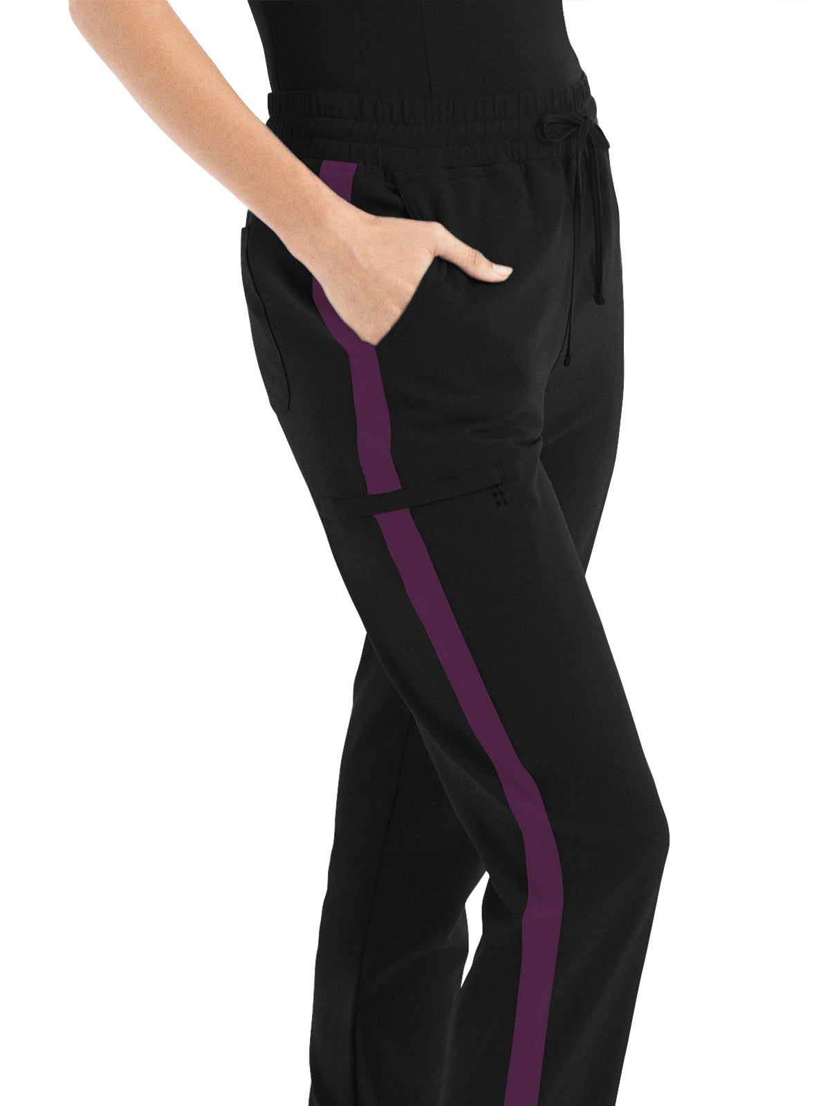 Women's 6-Pocket Hi-Low Leg Cuffs Jogger Scrub Pant - WB415 - Black Sugar Plum