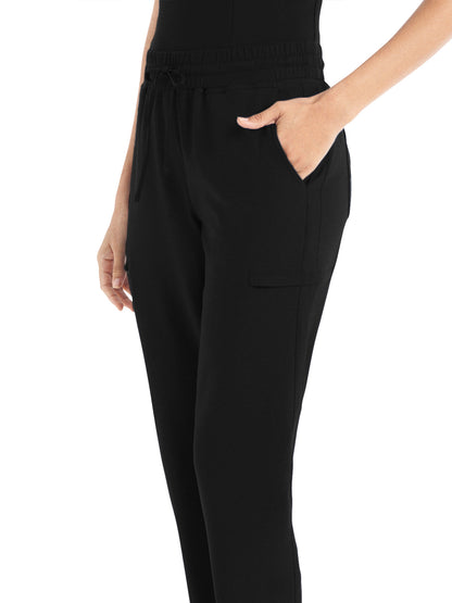 Women's 6-Pocket Hi-Low Leg Cuffs Jogger Scrub Pant - WB415 - Black