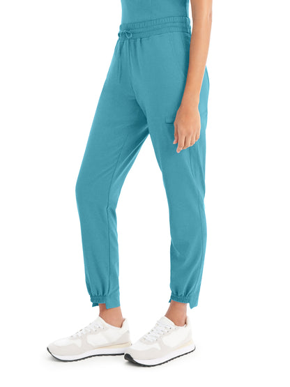 Women's 6-Pocket Hi-Low Leg Cuffs Jogger Scrub Pant - WB415 - Poolside