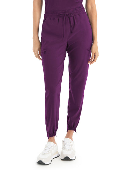 Women's 6-Pocket Hi-Low Leg Cuffs Jogger Scrub Pant - WB415 - Sugar Plum Black