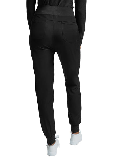 Women's Knitted Waistband Jogger Scrub Pant - WB420 - Black