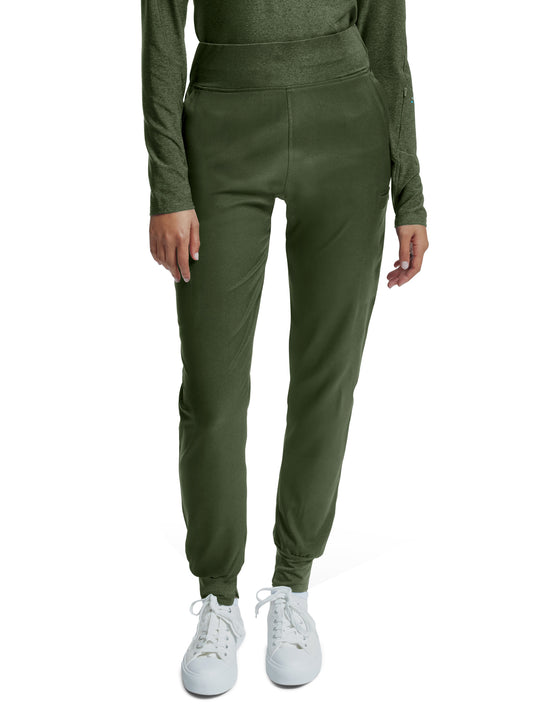 Women's Knitted Waistband Jogger Scrub Pant - WB420 - Olive