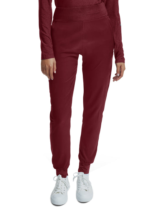 Women's Knitted Waistband Jogger Scrub Pant - WB420 - Wine