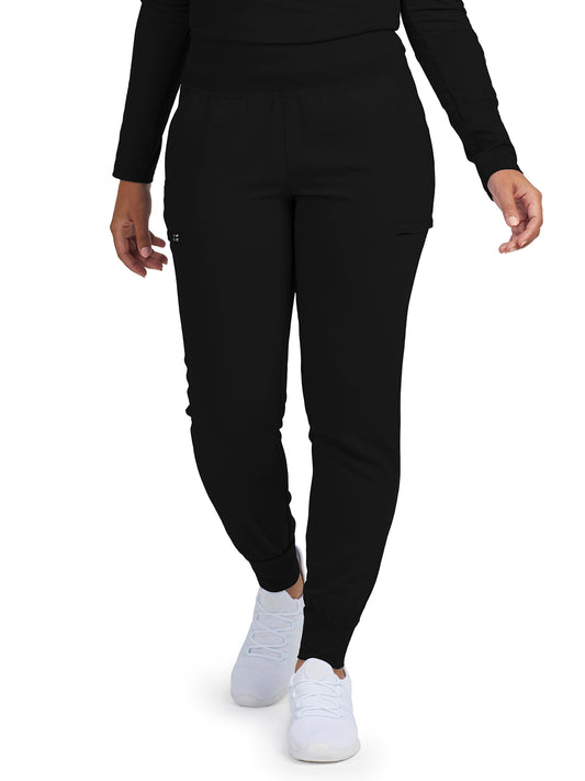 Women's 6-Pocket High-Rise Knit Elastic Waist Jogger Scrub Pant - WB430 - Black