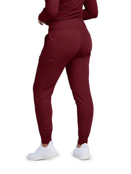 Women's 6-Pocket High-Rise Knit Elastic Waist Jogger Scrub Pant - WB430 - Wine