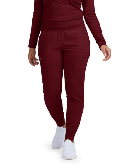 Women's 6-Pocket High-Rise Knit Elastic Waist Jogger Scrub Pant - WB430 - Wine