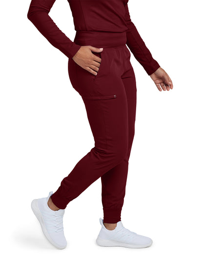 Women's 6-Pocket High-Rise Knit Elastic Waist Jogger Scrub Pant - WB430 - Wine