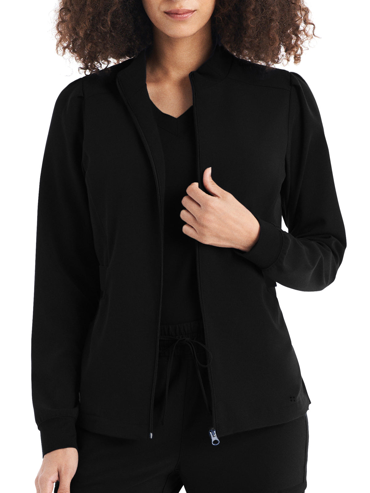 Women's 2-Pocket Mock Neck Zip-Front Scrub Jacket - WJ704 - Black