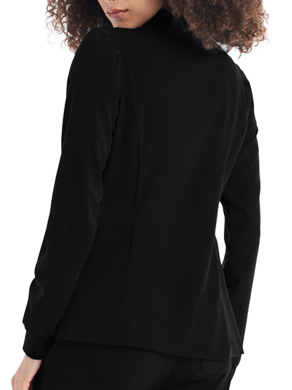 Women's 2-Pocket Mock Neck Zip-Front Scrub Jacket - WJ704 - Black