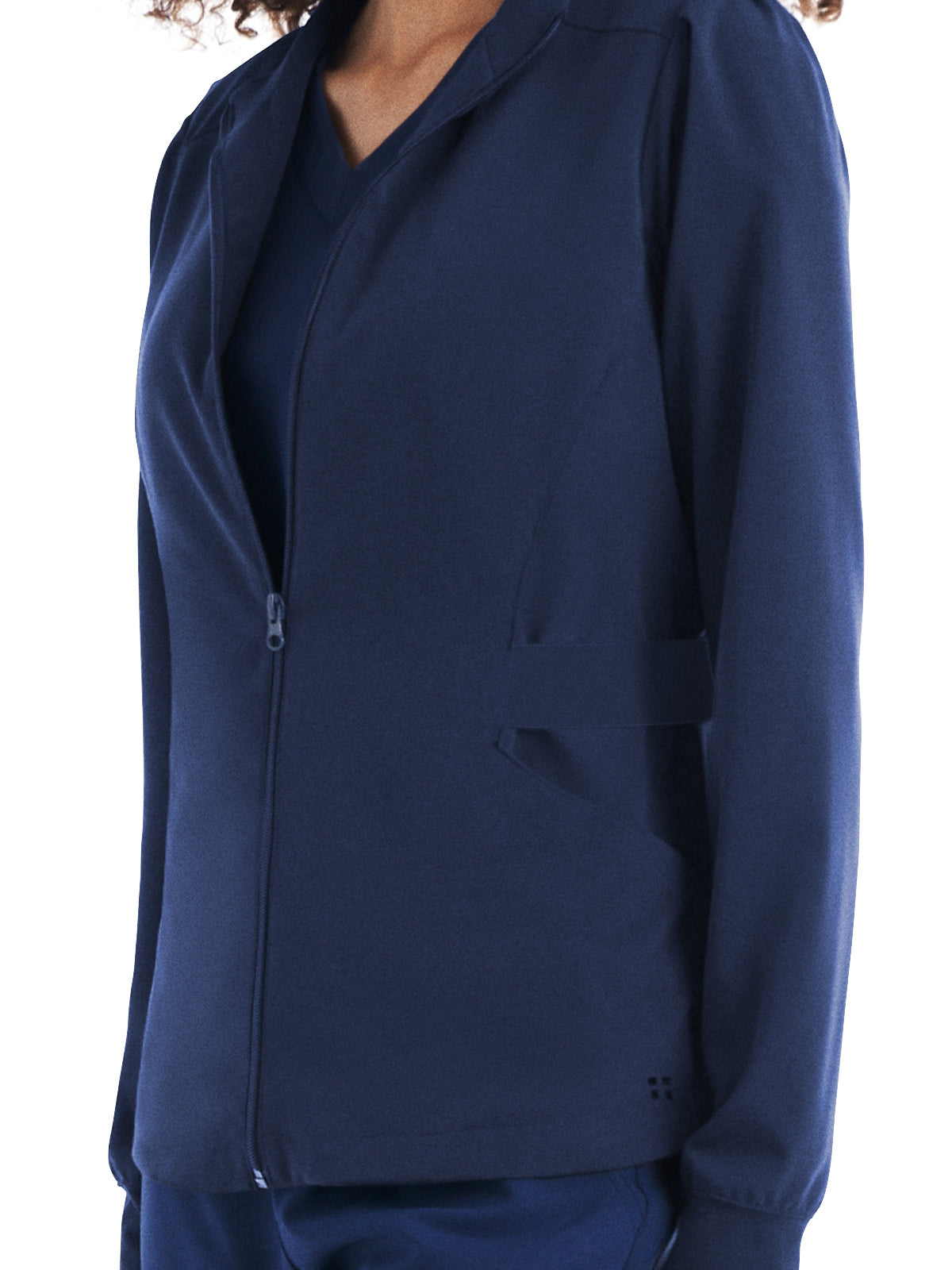 Women's 2-Pocket Mock Neck Zip-Front Scrub Jacket - WJ704 - Navy