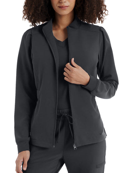 Women's 2-Pocket Mock Neck Zip-Front Scrub Jacket - WJ704 - Pewter