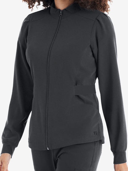 Women's 2-Pocket Mock Neck Zip-Front Scrub Jacket - WJ704 - Pewter