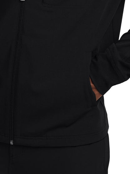 Men's 3-Pocket Mock Neck Knit Cuffs Scrub Jacket - WJ705 - Black