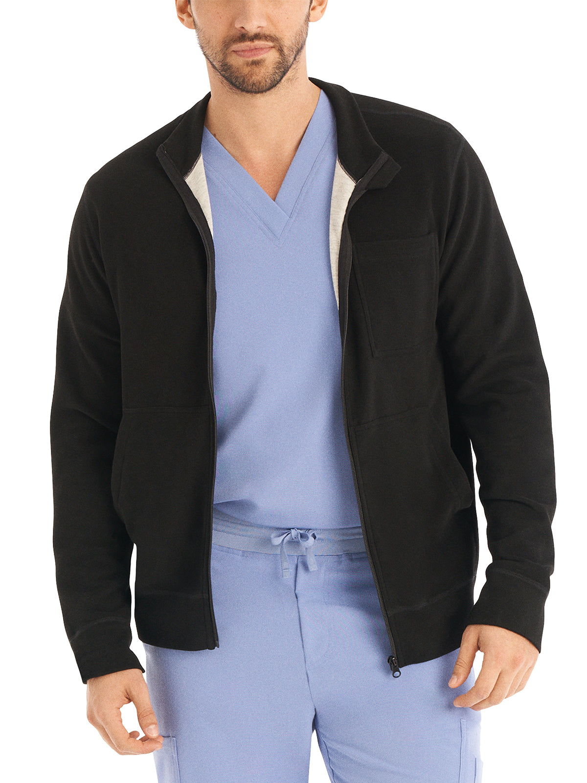 Unisex 5-Pocket Reversible Zip-Front Scrub Jacket - WJ706 - Black/Heather Pewter