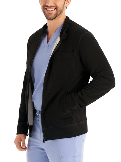 Unisex 5-Pocket Reversible Zip-Front Scrub Jacket - WJ706 - Black/Heather Pewter