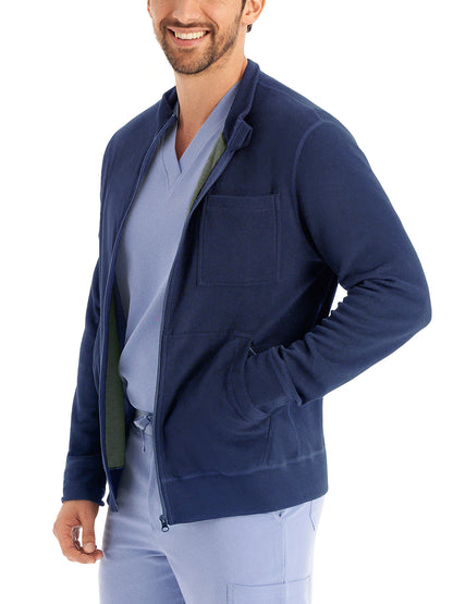 Unisex 5-Pocket Reversible Zip-Front Scrub Jacket - WJ706 - Navy/Heather Pine Grove