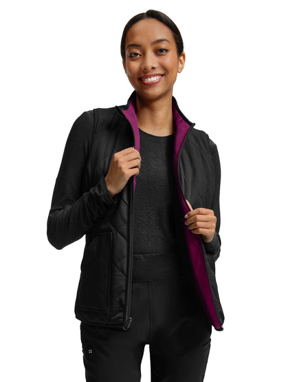 Women's Puffer-Style Vest - WJ707 - Black/Electric Purple